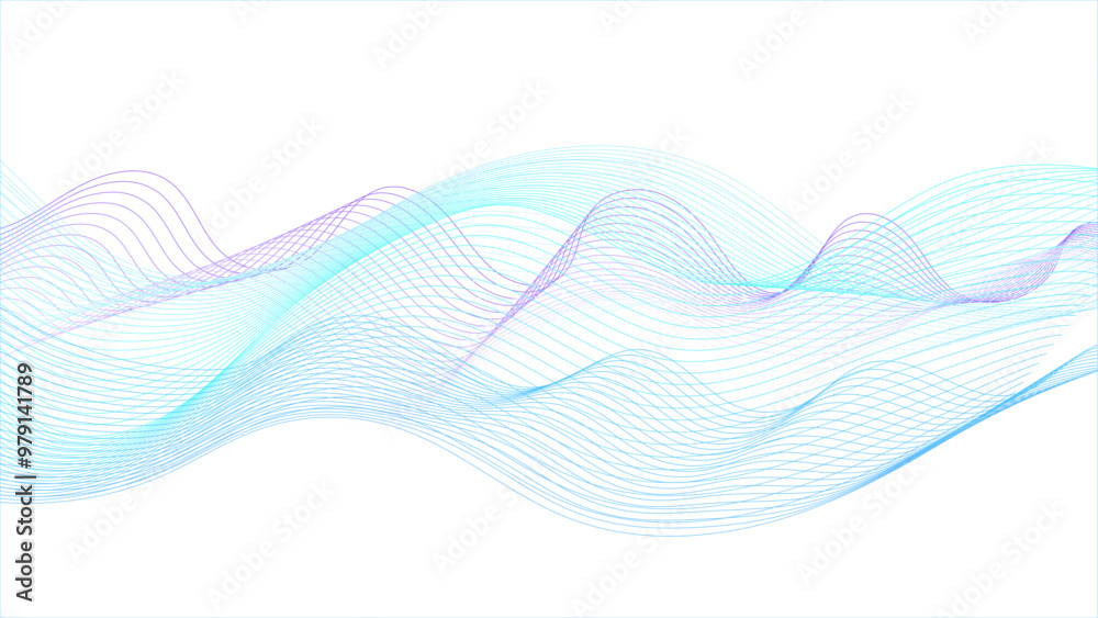 Wall mural Abstract blue purple gradient flowing wave lines on white background. Abstract color wave design element. Futuristic technology style.