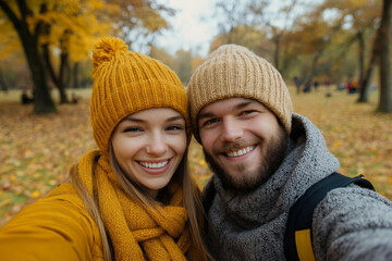 Amazing wonderful autumn season, people admiring golden fall colors outdoors, Generative AI