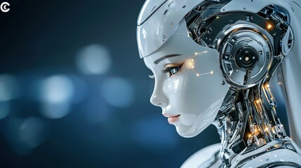 Fototapeta premium Futuristic Female Robot with Glowing Lights and Mechanical Parts