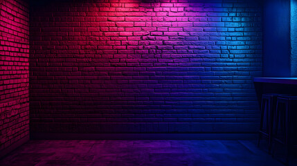 A 3D Render of a Brick Wall with Neon Lights in Pink and Blue Tones