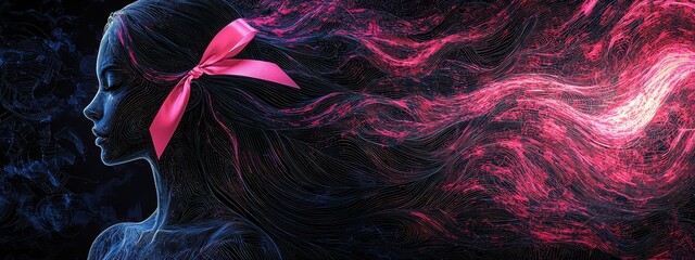 A woman with a red bow in her hair, symbolizing the power and hope associated with Breast Cancer Awareness Inspiring Strength and Support