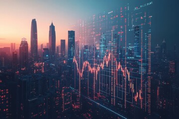 Fototapeta premium A city skyline with a large number of buildings and a large number of lights