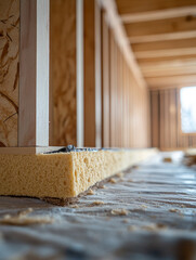 Close-up of construction framing and insulation material.