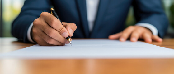 Obraz premium Capturing the essence of contract signing during a successful business negotiation, showcasing document finalization and professional collaboration.