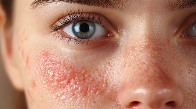 Lupus rash on the face in a closeup shot, representing autoimmune and dermatology conditions, perfect for medical promotions