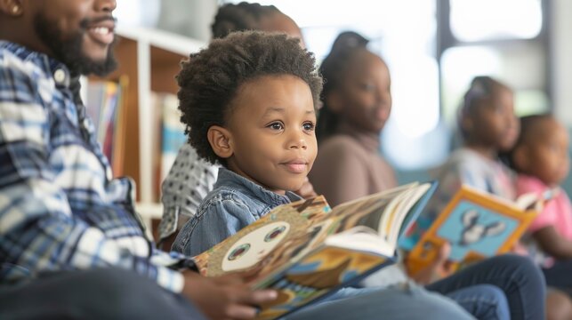 Children and parents enjoying a storytime session at a community center