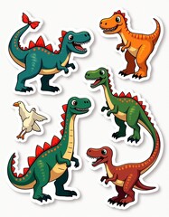 Fototapeta premium Hand Drawn Dinosaur Stickers: Add a Touch of Nostalgia to Your Designs