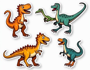 Obraz premium T-Rex, Pterodactyl, and More: Vector Dinosaur Stickers in a 90s Style