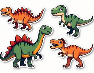 Obraz premium Groovy Dinosaur Stickers: Hand Drawn Vector Illustrations of T-Rex, Pterodactyl, and More 