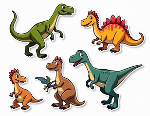 Obraz premium 90s Retro Dinosaur Stickers: Vintage Vector Doodle Pack of T-Rex, Pterodactyl, Velociraptor, Pteranodon, and Pterosaur