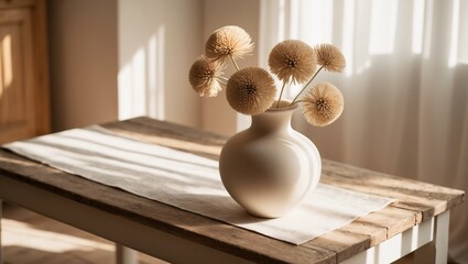 Vase with dried flowers on table in room, interior design concept