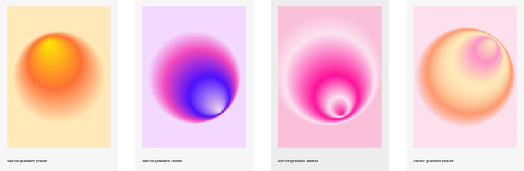 Abstract blurred gradient cover template design set for poster, brochure, home decor, presentation. Smooth circular gradient. Vector vertical aesthetic poster set. Vector EPS 10
