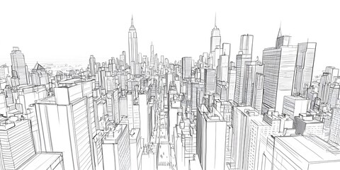 Obraz premium Creative Wireframe Drawing of Live Abstract High Skyscrapers Exterior for Innovative Architectural Design and Urban Visualization