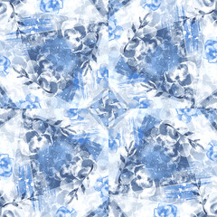 Natural creative texture with floral pattern. Flowers, buds in watercolor, hand drawing. Watercolor trendy winter background with a floral blue field.
