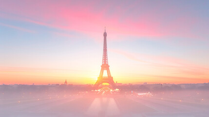 Eiffel Tower at sunrise with pastel skies