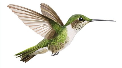 Obraz premium Hummingbird in Flight Green and Brown Bird with Spread Wings