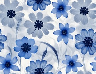 Obraz premium Scandinavian Shades of blue flowers Pattern. Nordic ornament for print, textile, wrapping paper