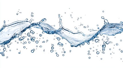 Water Splash with Bubbles Isolated on White Background