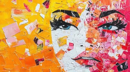 Abstract Oil Painting of a Woman s Face with Bright Colors and Bold Strokes