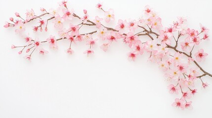 Fototapeta premium Pink Cherry Blossom Branch Isolated On White Background