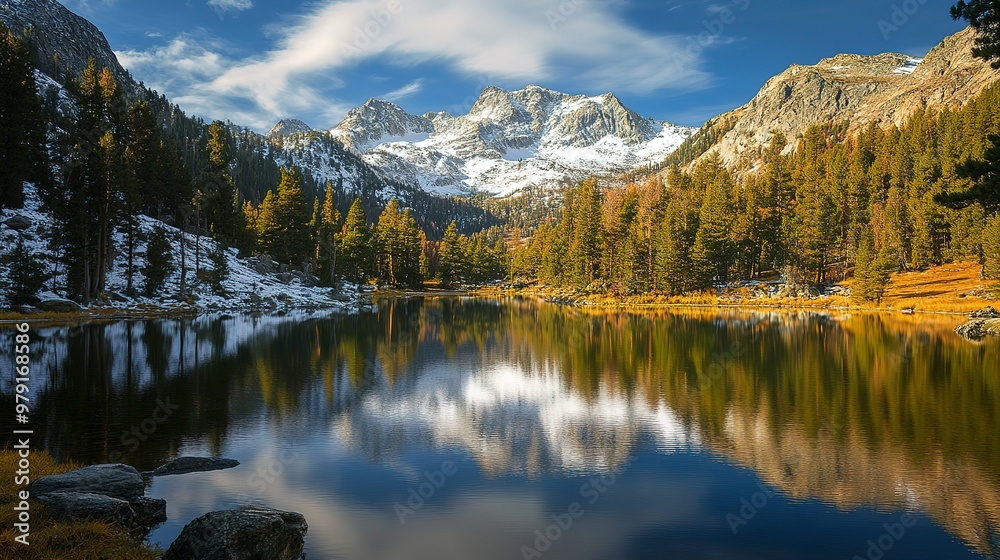 Wall mural Mountain Peak Reflected in a Calm Lake