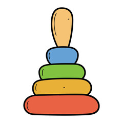 Hand drawn cartoon baby toy colored pyramid on white background.