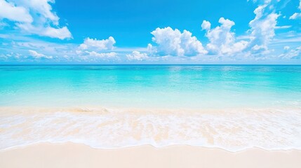 Tropical Beach with Blue Sky  White Sand  and Turquoise Ocean