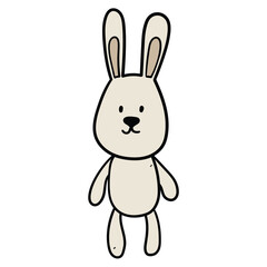 Hand drawn cartoon cute rabbit toy on white background.