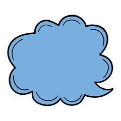 Hand drawn cartoon empty blue speech bubble on white background.