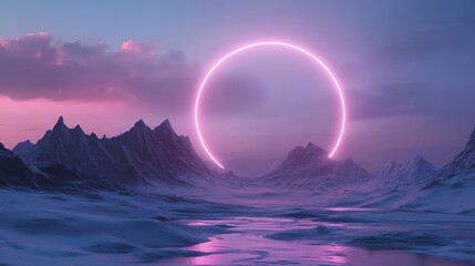 Mysterious Mountains Under A Glowing Ring 