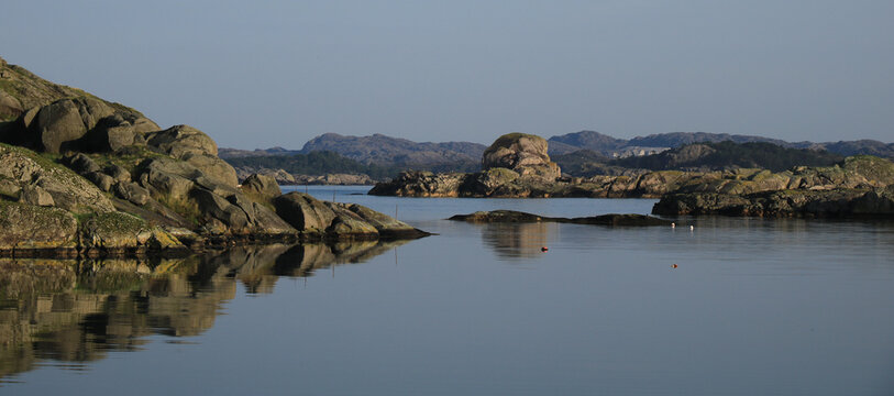 Anorthosite rock formations and North Sea, morning scene in Rogaland, Norway.