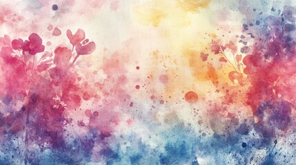 Obraz premium A colorful watercolor backdrop with abstract flowers, blending patterns and textures, ideal for artistic projects and design.