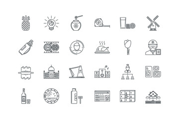 Dough, Golf, Hairstyle, Honey, Measuring, set of icons for web design, vector illustration