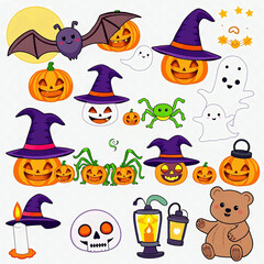 set cliparts on the theme of halloween. cute 3d plasticine sculptures. funny characters ghost, pumpkin, skull. for kids