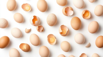 Fresh Brown Eggs With Shells on White Background