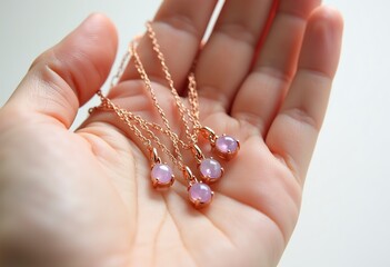 Sparkling Pink Crystals Adorn Rose Gold Necklaces: A Luxurious Jewelry Showcase 