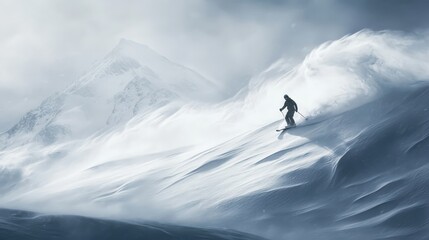 Conquering the Mountain: Snowboarding in a Snowstorm on a High Ridge