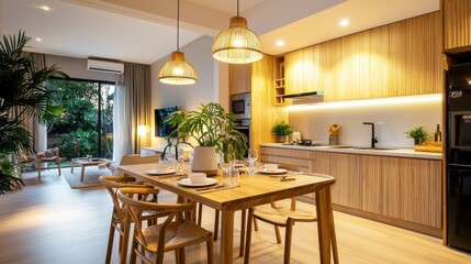 An elegant bamboo dining set in a modern kitchen