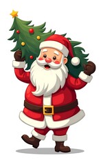 santa claus with christmas tree cartoon