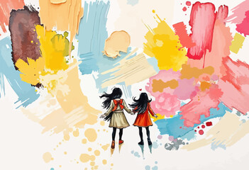 oil painting illustration for friendship day.
girls couple digital art vector illustration.