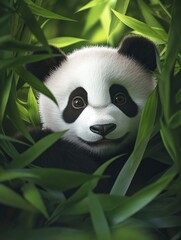 Obraz premium Panda Bear Hiding in Tree Leaves