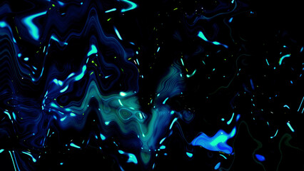 Swirling blue patterns undulate on a dark background, forming an abstract visual that captivates the viewer with its fluid movement and rich colors