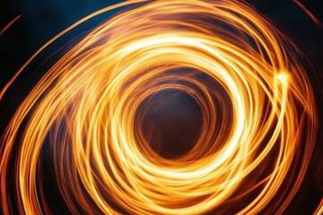 Golden light trails forming a swirling pattern against a dark background