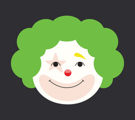 Portrait of clown with green hair. Funny circus character.