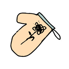 kitchen mitt. Childish naive doodle design style, vector art. Simple hand drawn pot holder. Ink sketch of kitchen item, rendered vector illustration