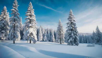Naklejka premium Snow-Covered Forest Winter Wallpaper