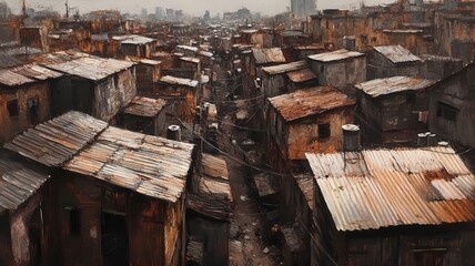 Fototapeta premium High-angle shot of a congested urban slum