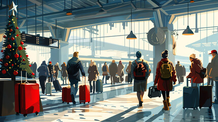 A Boxing Day travel scene with people arriving at station