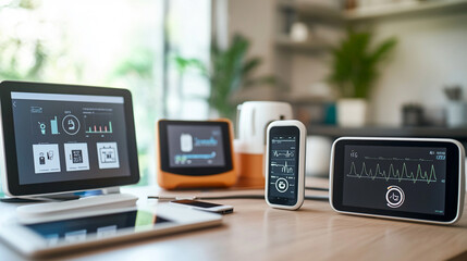 A close-up of modern healthcare gadgets used in remote patient monitoring