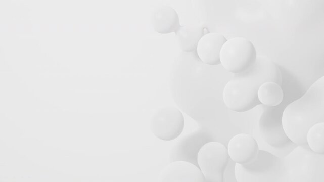 Fluid abstract white spheres floating and blending. Metaballs looping motion. 3d render